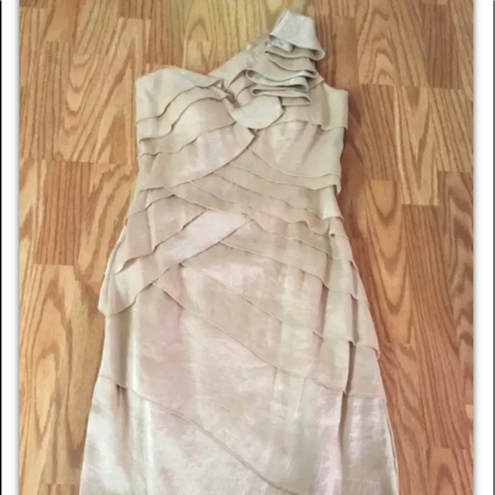 SANGRIA Champagne Gold Ruffle ONE SHOULDER DRESS 4 Ladies COCKTAIL Party WEDDING